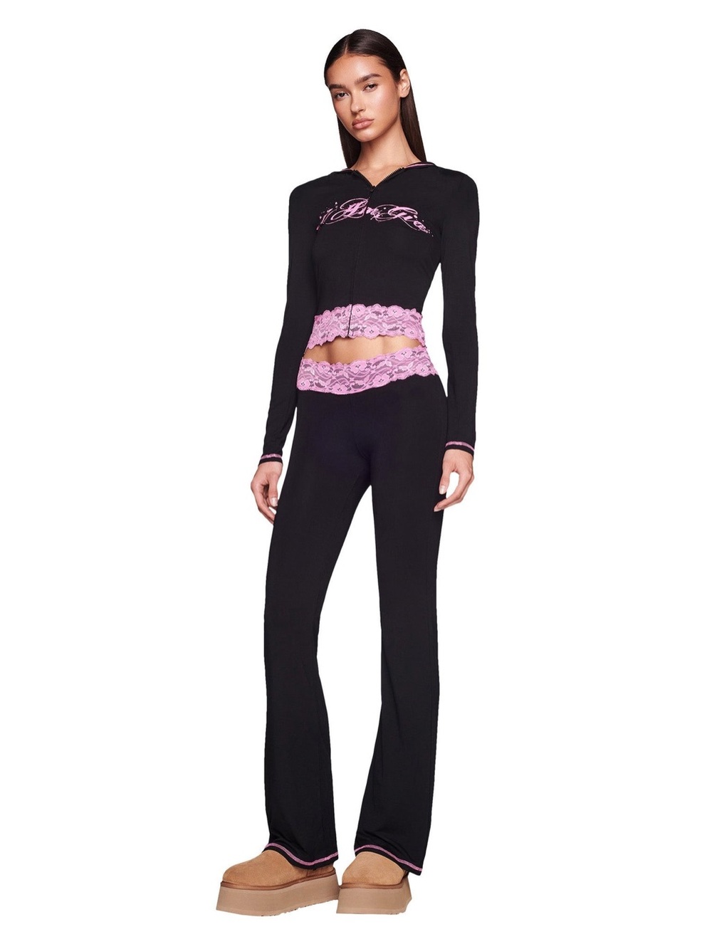 I am Gia I.Am.Gia. Tarsha jacket in black pink size M zip up hooded lace - Picture 2 of 9